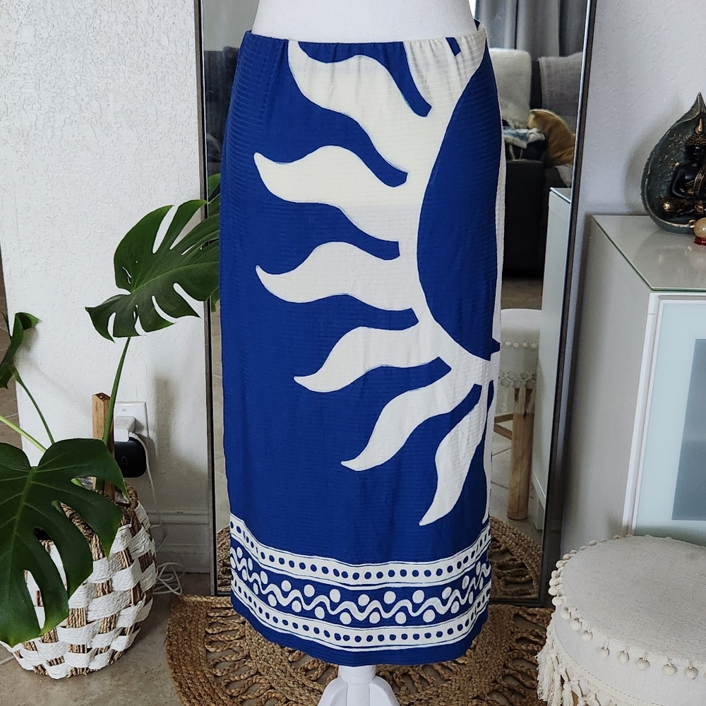FARM Rio Blue and White Midi Skirt